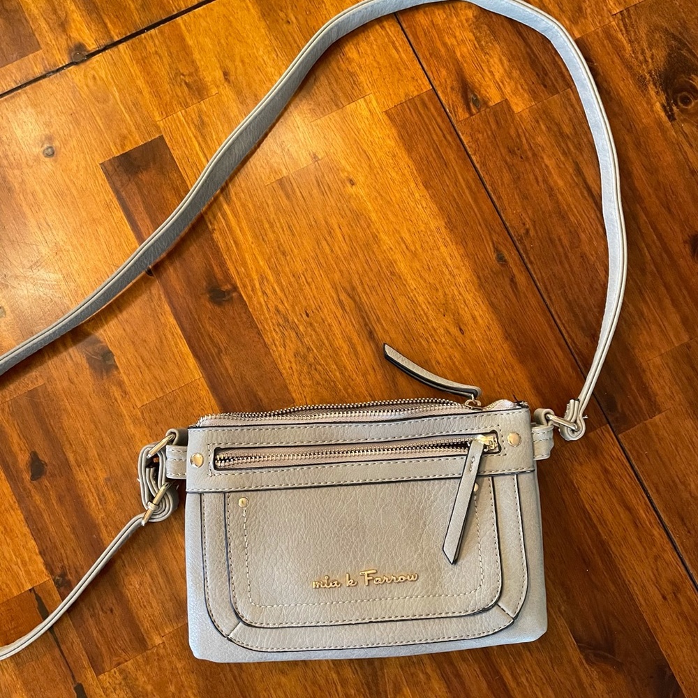 Mia Farrow baby blue purse